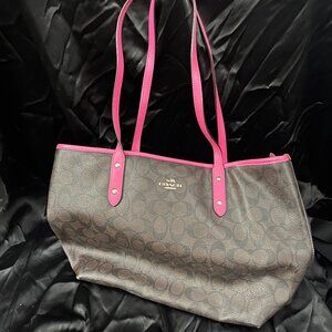 Authentic Coach Signature City Tote, Brown/Magenta Gently owned